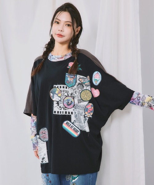 ScoLar(スカラー)の「163629:アップリケ×ワッペン コラージュ風チュニック(チュニック・レディース・ネイビー/カーキ/グレー/ブラック・M)」の2枚目の写真