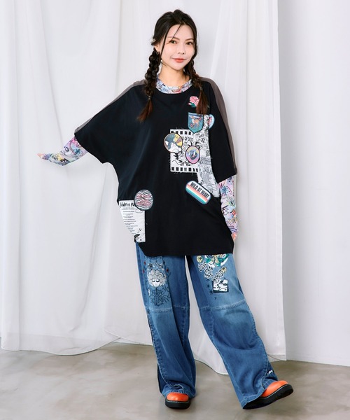 ScoLar(スカラー)の「163629:アップリケ×ワッペン コラージュ風チュニック(チュニック・レディース・ネイビー/カーキ/グレー/ブラック・M)」の5枚目の写真