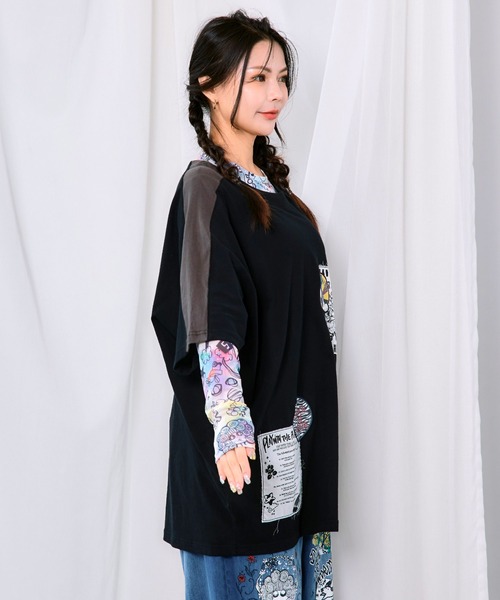 ScoLar(スカラー)の「163629:アップリケ×ワッペン コラージュ風チュニック(チュニック・レディース・ネイビー/カーキ/グレー/ブラック・M)」の6枚目の写真