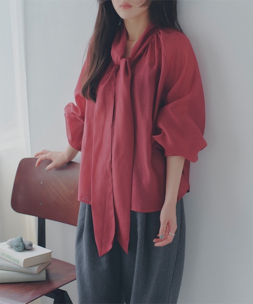 KOBE LETTUCE(コウベレタス)の「ボウタイシアーブラウス(シャツ/ブラウス・レディース・ボルドー/ピンク・M)」の9枚目の写真