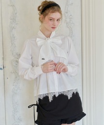 lace bow tie blouse / 裾レースボウタイブラウス