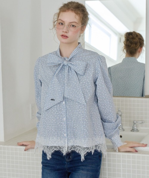 idem(イデム)の「lace bow tie blouse / 裾レースボウタイブラウス(シャツ/ブラウス・レディース・ライトブルー/アイボリー・FREE)」の16枚目の写真