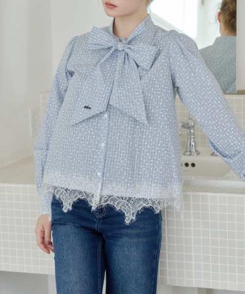 idem(イデム)の「lace bow tie blouse / 裾レースボウタイブラウス(シャツ/ブラウス・レディース・ライトブルー/アイボリー・FREE)」の8枚目の写真