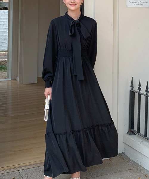 BIRTHDAY BASH(バースデイバッシュ)の「2WAY RIBBON TIERED DRESS(2WAYリボンティアードワンピース)(ワンピース・レディース・ブラック・FREE)」の10枚目の写真