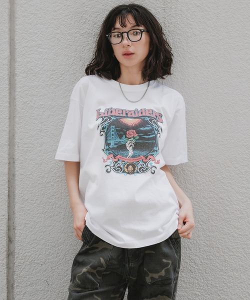 Liberaiders（リベレイダース）の「Liberaiders/リベレイダース DEAD ROSE TEE 6.2oz プリントTシャツ クルーネック 天竺コットン ストリート メンズ 2026年秋冬（Tシャツ/カットソー・メンズ・ホワイト/ブラック・M/L/XL）」の2枚目の写真