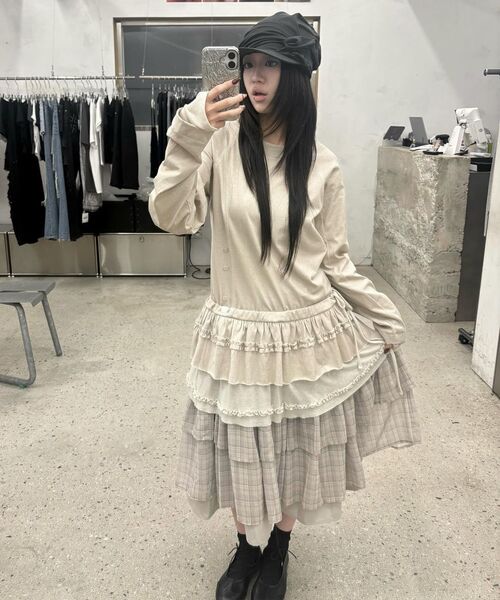 TUOMIO（トゥオミオ）の「シアーチェックレイヤードスカート [BEIGE]（スカート・レディース・その他・F）」の6枚目の写真