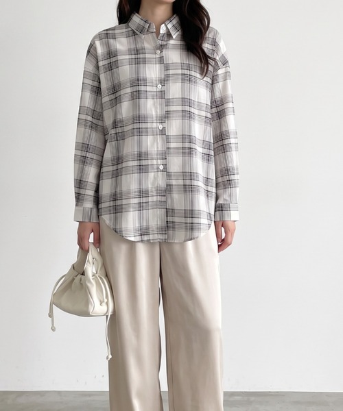 umune(ウムネ)の「抜け感をプラス♪ロングシーズン活躍するシアーチェックシャツ(シャツ/ブラウス・レディース・ブラック/ブラウン/ピンク/オフホワイト/レッド・FREE)」の16枚目の写真
