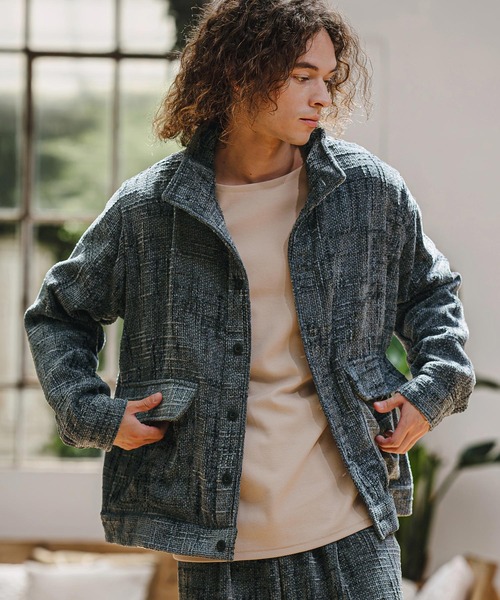 CAMBIO（カンビオ）の「mj11948-ツイードライクスタンドジャケット(BP-BFA0147)（その他アウター・メンズ・ブルー/ベージュ/ブラック・L/M/S）」の3枚目の写真