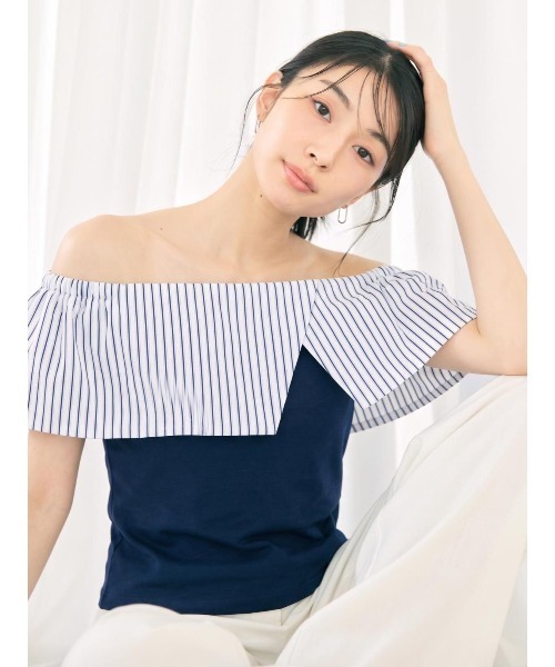 BLUE×PALANG(ブルーパラン)の「LUNA STRIPE TOPS(Tシャツ/カットソー・レディース・ホワイト/ネイビー・FREE)」の2枚目の写真