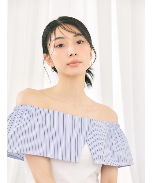 BLUE×PALANG(ブルーパラン)の「LUNA STRIPE TOPS(Tシャツ/カットソー・レディース・ホワイト/ネイビー・FREE)」の4枚目の写真