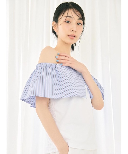 BLUE×PALANG(ブルーパラン)の「LUNA STRIPE TOPS(Tシャツ/カットソー・レディース・ホワイト/ネイビー・FREE)」の5枚目の写真