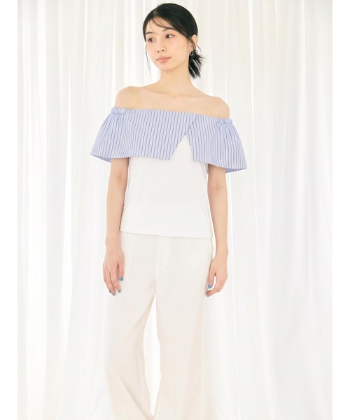 BLUE×PALANG(ブルーパラン)の「LUNA STRIPE TOPS(Tシャツ/カットソー・レディース・ホワイト/ネイビー・FREE)」の6枚目の写真
