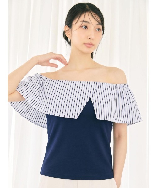 BLUE×PALANG(ブルーパラン)の「LUNA STRIPE TOPS(Tシャツ/カットソー・レディース・ホワイト/ネイビー・FREE)」の7枚目の写真