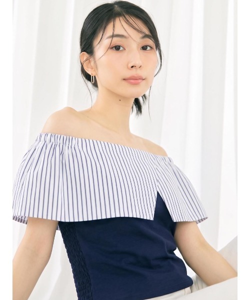 BLUE×PALANG(ブルーパラン)の「LUNA STRIPE TOPS(Tシャツ/カットソー・レディース・ホワイト/ネイビー・FREE)」の8枚目の写真