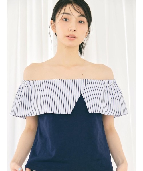 BLUE×PALANG(ブルーパラン)の「LUNA STRIPE TOPS(Tシャツ/カットソー・レディース・ホワイト/ネイビー・FREE)」の9枚目の写真