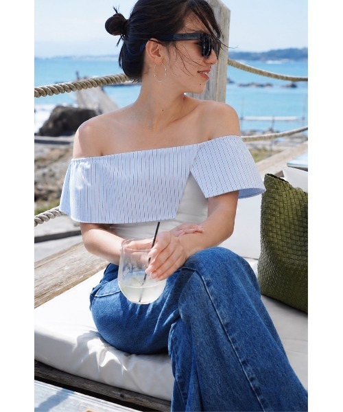 BLUE×PALANG(ブルーパラン)の「LUNA STRIPE TOPS(Tシャツ/カットソー・レディース・ホワイト/ネイビー・FREE)」の11枚目の写真
