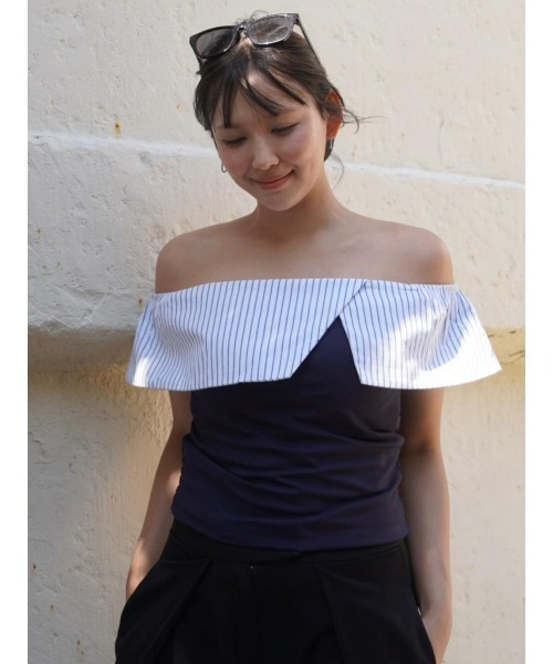 BLUE×PALANG(ブルーパラン)の「LUNA STRIPE TOPS(Tシャツ/カットソー・レディース・ホワイト/ネイビー・FREE)」の12枚目の写真