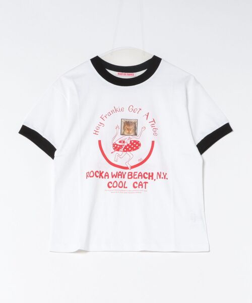 HIGHTIDEFRANKIE(ハイタイドフランキー)の「HIGHTIDEFRANKIE/ハイタイドフランキー/Cool Cat Ringer Tee(Tシャツ/カットソー・レディース・レッド/ブラック・F)」の1枚目の写真