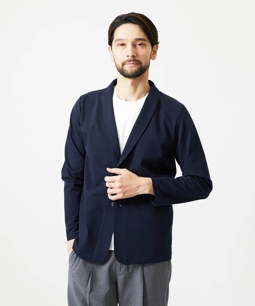MICHEL KLEIN HOMME   （ミッシェルクランオム）の「《日本製》ブロックショールカラーカーディガン（カーディガン/ボレロ・メンズ・パープル/ネイビー/アイボリー・MEDIUM/LARGE/X-LARGE）」の2枚目の写真