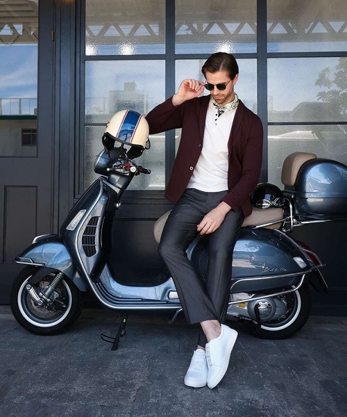 MICHEL KLEIN HOMME   （ミッシェルクランオム）の「《日本製》ブロックショールカラーカーディガン（カーディガン/ボレロ・メンズ・パープル/ネイビー/アイボリー・MEDIUM/LARGE/X-LARGE）」の5枚目の写真