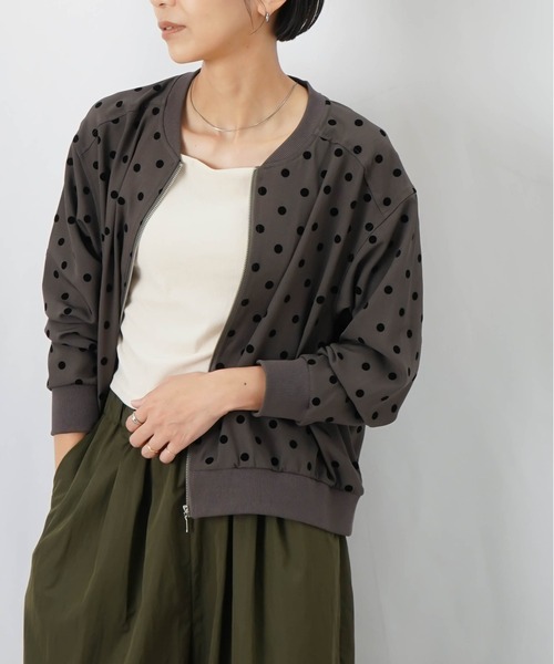 LUCA/LADY LUCK LUCA(ルカ/レディラックルカ)の「LC/LLL フロッキードットジップアップブルゾン(ブルゾン・レディース・ブラック/グレー・FREE)」の1枚目の写真