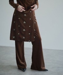 【シルキーベロア】フラワー ラップスカート付き イージーパンツ / Easy Pants with a Silky Velour Flower Wrap Skirt