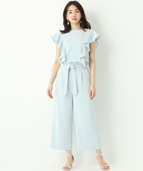 A part by（アパートバイ）の「【結婚式にも】P/フリルブラウス*ワイドパンツセットアップ 752330 （サロペット/オーバーオール・レディース・ボルドー/ネイビー/サックスブルー・MEDIUM/LARGE）」の2枚目の写真