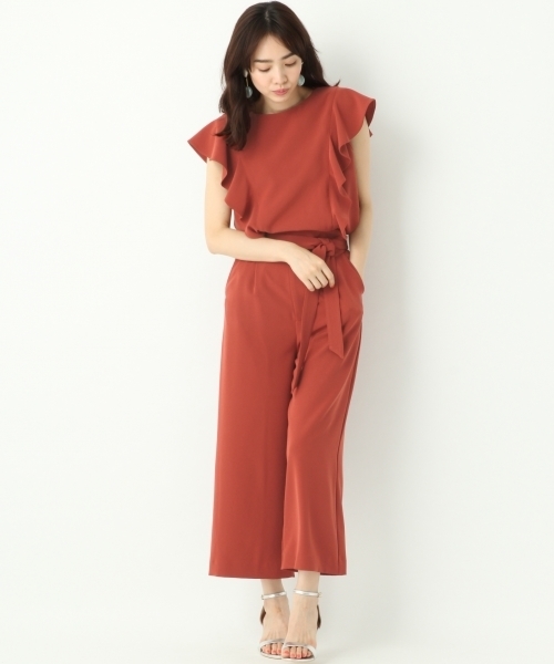 A part by（アパートバイ）の「【結婚式にも】P/フリルブラウス*ワイドパンツセットアップ 752330 （サロペット/オーバーオール・レディース・ボルドー/ネイビー/サックスブルー・MEDIUM/LARGE）」の3枚目の写真