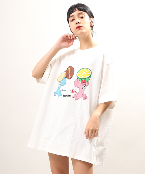 PUNYUS（プニュズ）の「マウスカップルTシャツ（Tシャツ/カットソー・レディース・ホワイト/ブラック/パープル・3/4）」の2枚目の写真