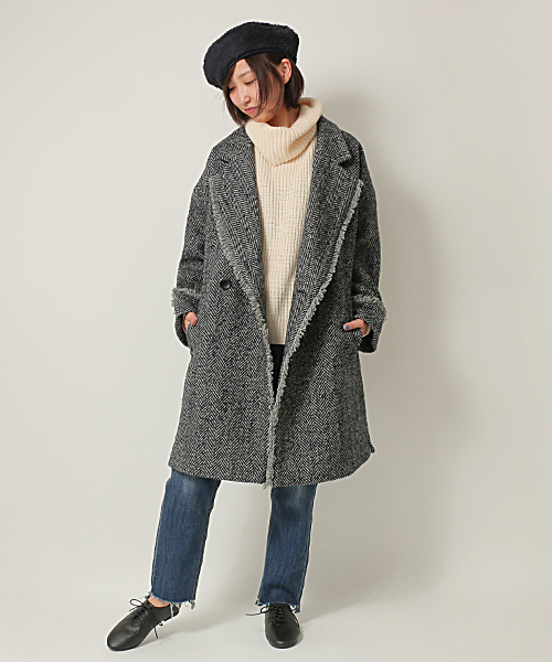 LBC（エルビーシー）の「ヘリンボンビックカラーコート（その他アウター・レディース・グレー/ブラウン・MEDIUM）」の3枚目の写真