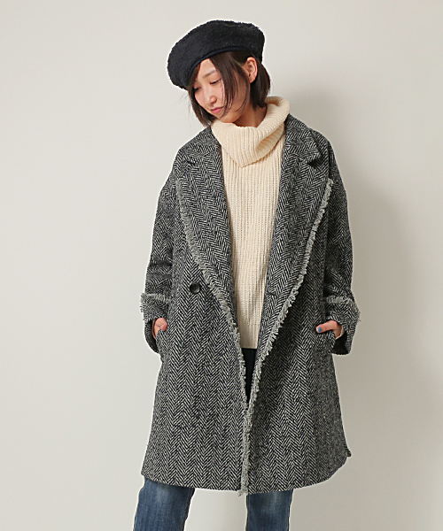 LBC（エルビーシー）の「ヘリンボンビックカラーコート（その他アウター・レディース・グレー/ブラウン・MEDIUM）」の4枚目の写真