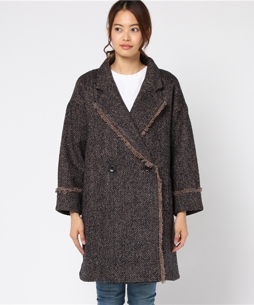 LBC（エルビーシー）の「ヘリンボンビックカラーコート（その他アウター・レディース・グレー/ブラウン・MEDIUM）」の5枚目の写真