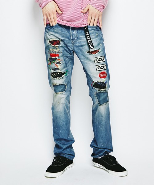 HYSTERIC GLAMOUR（ヒステリックグラマー）の「GOD PATCH DENIM pt スリムストレートPT（デニムパンツ・メンズ・ブルー系その他・LARGE/MEDIUM/SMALL）」の3枚目の写真