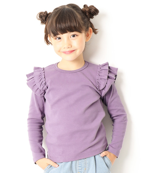 devirock(デビロック)の「厚手もっちり肩フリル長袖Tシャツ(Tシャツ/カットソー・キッズ・ピンク系その他/ネイビー/グリーン系その他/レッド系その他/オフホワイト/スモークピンク/ブラック/カーキ/ラベンダー/ヘザーチャコール/キャメル/ブルーグレー・100cm/110cm/120cm/130cm/140cm/150cm/80cm/90cm/160cm)」の9枚目の写真