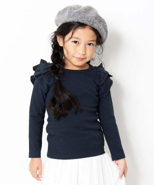 devirock(デビロック)の「厚手もっちり肩フリル長袖Tシャツ(Tシャツ/カットソー・キッズ・ピンク系その他/ネイビー/グリーン系その他/レッド系その他/オフホワイト/スモークピンク/ブラック/カーキ/ラベンダー/ヘザーチャコール/キャメル/ブルーグレー・100cm/110cm/120cm/130cm/140cm/150cm/80cm/90cm/160cm)」の8枚目の写真