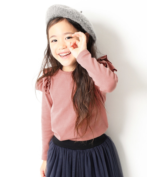 devirock(デビロック)の「厚手もっちり肩フリル長袖Tシャツ(Tシャツ/カットソー・キッズ・ピンク系その他/ネイビー/グリーン系その他/レッド系その他/オフホワイト/スモークピンク/ブラック/カーキ/ラベンダー/ヘザーチャコール/キャメル/ブルーグレー・100cm/110cm/120cm/130cm/140cm/150cm/80cm/90cm/160cm)」の12枚目の写真