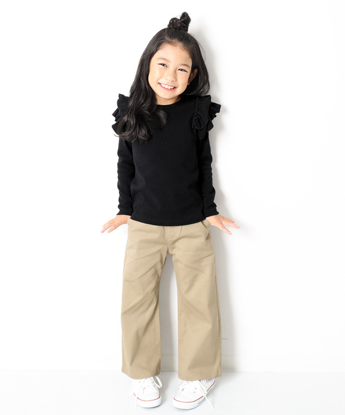 devirock(デビロック)の「厚手もっちり肩フリル長袖Tシャツ(Tシャツ/カットソー・キッズ・ピンク系その他/ネイビー/グリーン系その他/レッド系その他/オフホワイト/スモークピンク/ブラック/カーキ/ラベンダー/ヘザーチャコール/キャメル/ブルーグレー・100cm/110cm/120cm/130cm/140cm/150cm/80cm/90cm/160cm)」の14枚目の写真