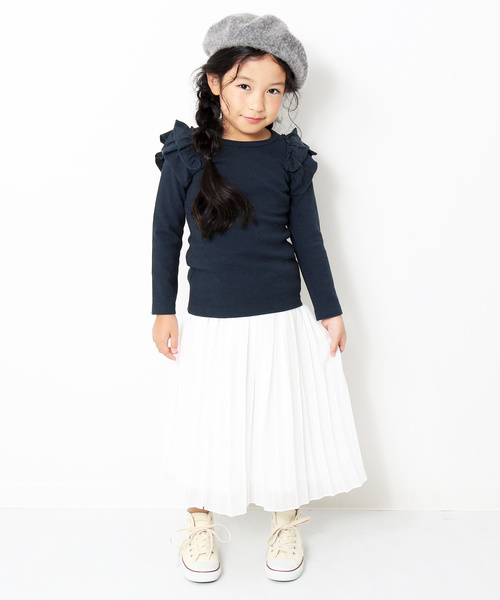 devirock(デビロック)の「厚手もっちり肩フリル長袖Tシャツ(Tシャツ/カットソー・キッズ・ピンク系その他/ネイビー/グリーン系その他/レッド系その他/オフホワイト/スモークピンク/ブラック/カーキ/ラベンダー/ヘザーチャコール/キャメル/ブルーグレー・100cm/110cm/120cm/130cm/140cm/150cm/80cm/90cm/160cm)」の18枚目の写真