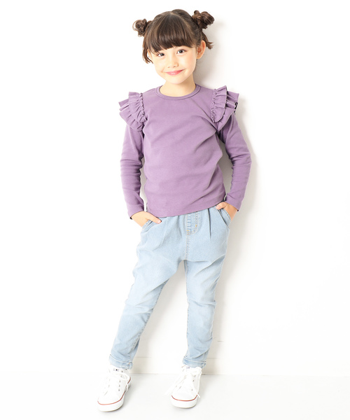 devirock(デビロック)の「厚手もっちり肩フリル長袖Tシャツ(Tシャツ/カットソー・キッズ・ピンク系その他/ネイビー/グリーン系その他/レッド系その他/オフホワイト/スモークピンク/ブラック/カーキ/ラベンダー/ヘザーチャコール/キャメル/ブルーグレー・100cm/110cm/120cm/130cm/140cm/150cm/80cm/90cm/160cm)」の19枚目の写真