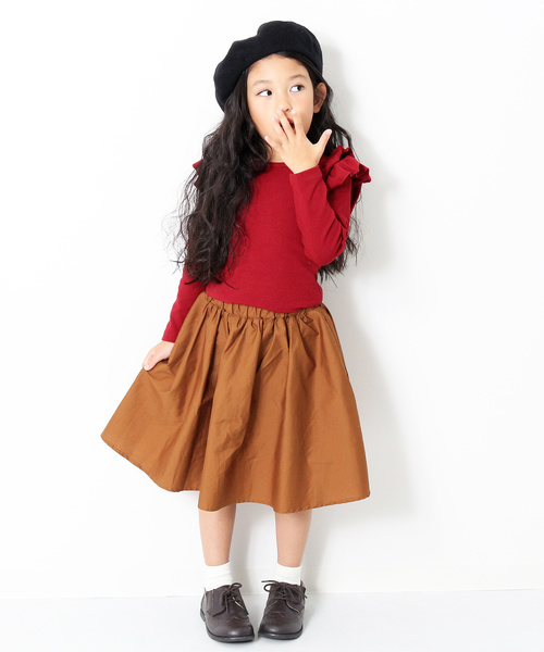 devirock(デビロック)の「厚手もっちり肩フリル長袖Tシャツ(Tシャツ/カットソー・キッズ・ピンク系その他/ネイビー/グリーン系その他/レッド系その他/オフホワイト/スモークピンク/ブラック/カーキ/ラベンダー/ヘザーチャコール/キャメル/ブルーグレー・100cm/110cm/120cm/130cm/140cm/150cm/80cm/90cm/160cm)」の22枚目の写真