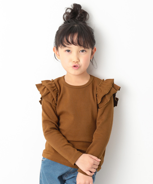devirock(デビロック)の「厚手もっちり肩フリル長袖Tシャツ(Tシャツ/カットソー・キッズ・ピンク系その他/ネイビー/グリーン系その他/レッド系その他/オフホワイト/スモークピンク/ブラック/カーキ/ラベンダー/ヘザーチャコール/キャメル/ブルーグレー・100cm/110cm/120cm/130cm/140cm/150cm/80cm/90cm/160cm)」の10枚目の写真