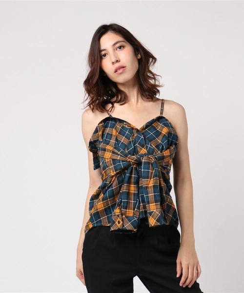 VENCEEXCHANGE（ヴァンスエクスチェンジ）の「3WAYチェックシャツ（シャツ/ブラウス・レディース・イエロー/スカイブルー/ブラウン・M）」の6枚目の写真