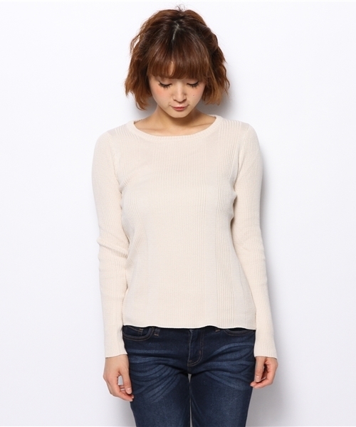 Chico（チコ）の「リブクルーニット（ニット/セーター・レディース・ホワイト/ブラック/グリーン・FREE）」の4枚目の写真