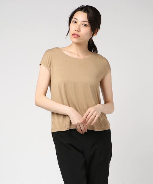 three dots（スリードッツ）の「リファインドジャージー スリーブレストップ（Tシャツ/カットソー・レディース・ネイビー/ブラック/ライトブラウン・SMALL/X-SMALL）」の3枚目の写真