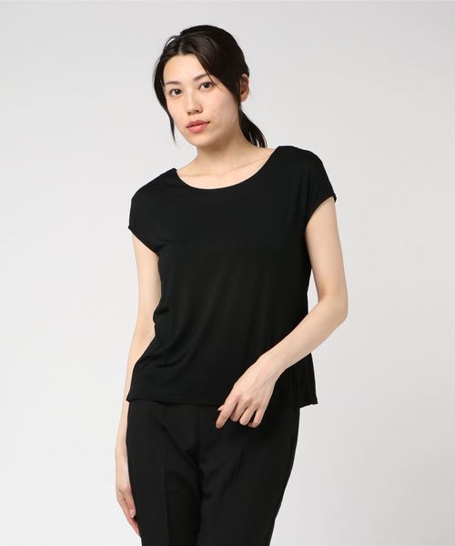 three dots（スリードッツ）の「リファインドジャージー スリーブレストップ（Tシャツ/カットソー・レディース・ネイビー/ブラック/ライトブラウン・SMALL/X-SMALL）」の2枚目の写真