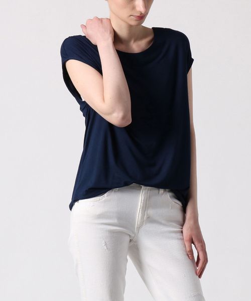 three dots（スリードッツ）の「リファインドジャージー スリーブレストップ（Tシャツ/カットソー・レディース・ネイビー/ブラック/ライトブラウン・SMALL/X-SMALL）」の4枚目の写真
