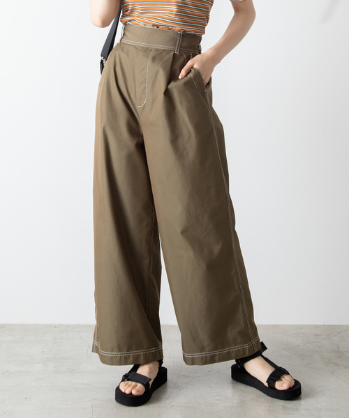 WEGO（ウィゴー）の「WEGO/ステッチタックワイドパンツ（スラックス・レディース・ベージュ/カーキ/ブラック/ホワイト/ダークベージュ・LARGE/SMALL/MEDIUM）」の5枚目の写真