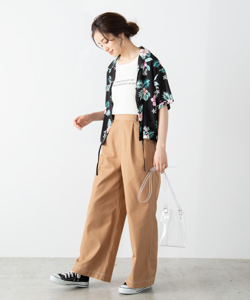 WEGO（ウィゴー）の「WEGO/ステッチタックワイドパンツ（スラックス・レディース・ベージュ/カーキ/ブラック/ホワイト/ダークベージュ・LARGE/SMALL/MEDIUM）」の19枚目の写真