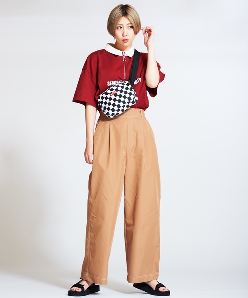 WEGO（ウィゴー）の「WEGO/ステッチタックワイドパンツ（スラックス・レディース・ベージュ/カーキ/ブラック/ホワイト/ダークベージュ・LARGE/SMALL/MEDIUM）」の6枚目の写真