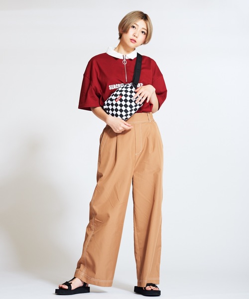 WEGO（ウィゴー）の「WEGO/ステッチタックワイドパンツ（スラックス・レディース・ベージュ/カーキ/ブラック/ホワイト/ダークベージュ・LARGE/SMALL/MEDIUM）」の7枚目の写真